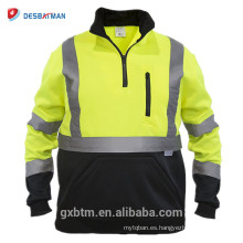100% poliéster de alta visibilidad sudaderas con cremallera media ANSI clase 3 hola reflexivo de seguridad jersey de suéter para los trabajadores nocturnos